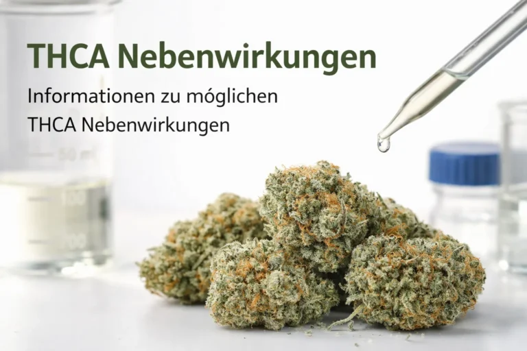 THCA Blüten Nahaufnahme mit Laborpipette – Informationen zu möglichen THCA Nebenwirkungen